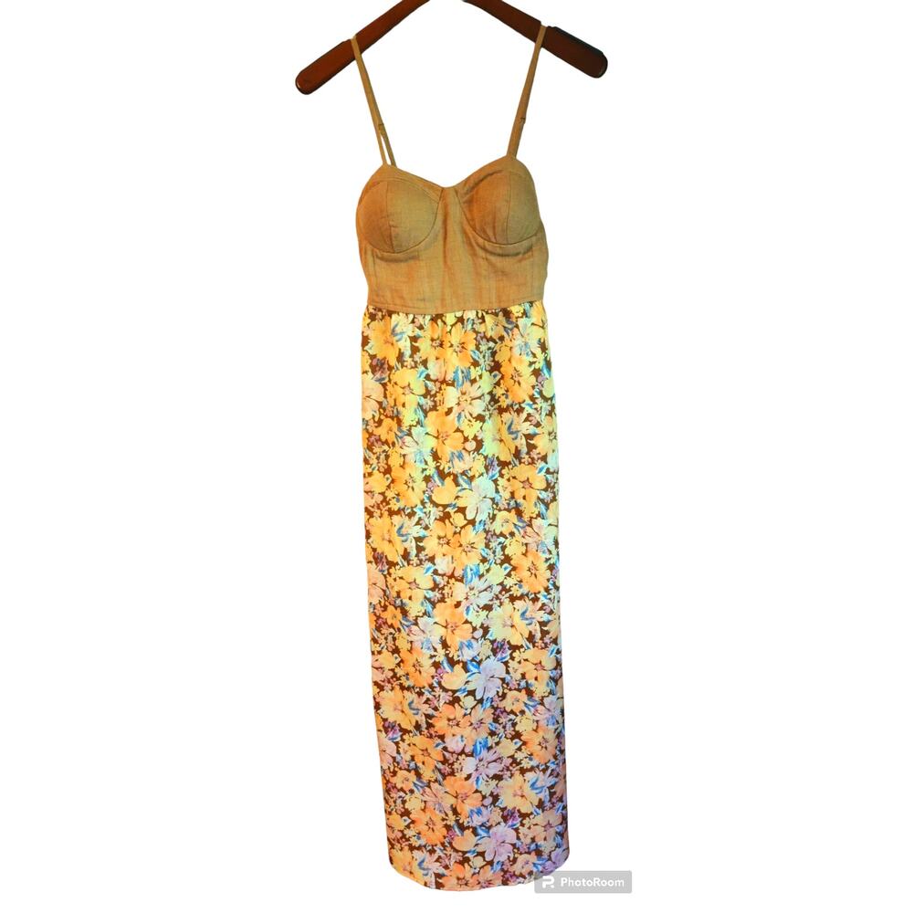 Band of the Free Brown Tan with Peach Floral Bra Cup Coastal Cowgirl Maxi Dress